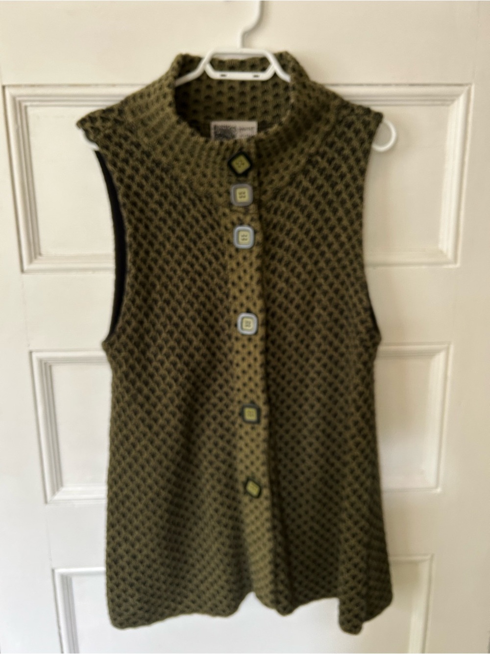 Sleeveless Olive Knit Button-Front Women’s Sweater Dress